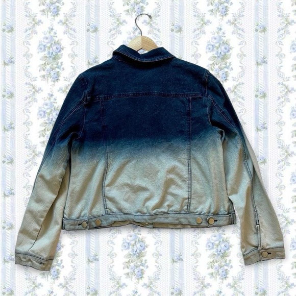 BACCINI Denim Stretch Jean Jacket Blue White Ombré Button Front Chest Pockets L - Picture 3 of 5